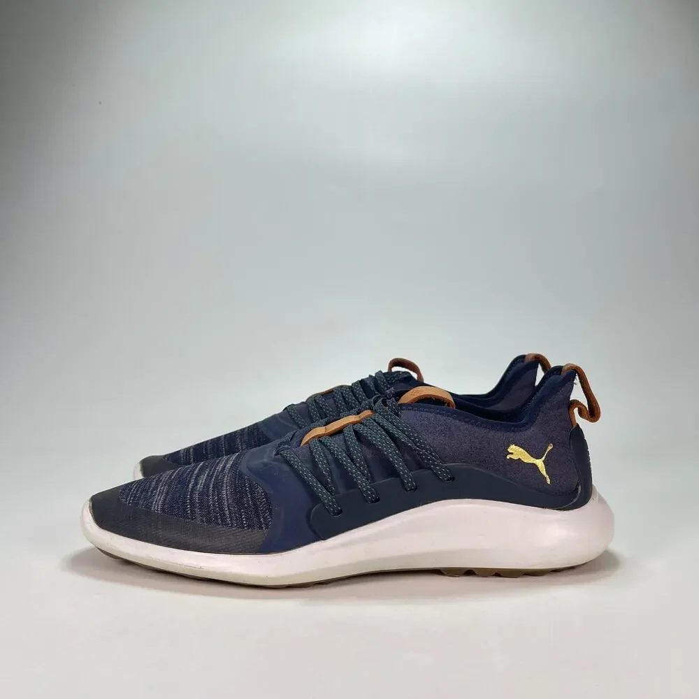 PUMA Ignite NXT Solelace Peacoat Gold Spikeless Golf Shoes 192224-02 Mens Size 9